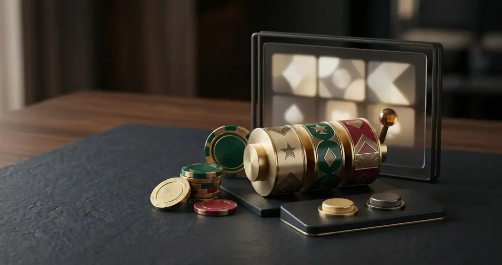 Conceptual illustration of a casino table and digital game interface