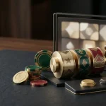 Conceptual illustration of a casino table and digital game interface