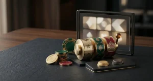 Conceptual illustration of a casino table and digital game interface